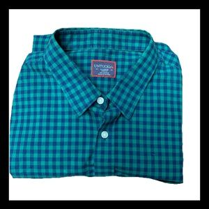 UNTUCKit Men's Teal and Navy Checkered Shirt